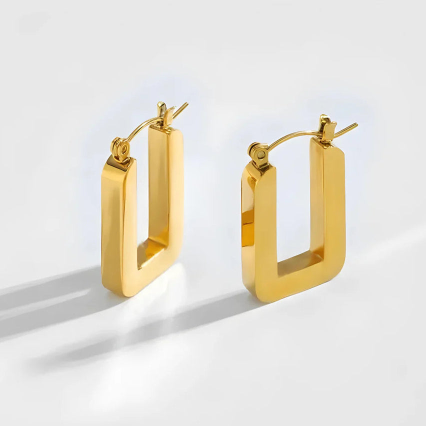 Cléore | 18K Gold-Plated Stainless Steel Rectangular Hoops