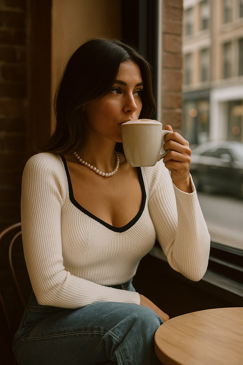 Chloe | Cozy Flare Ribbed Knit Top in Cream