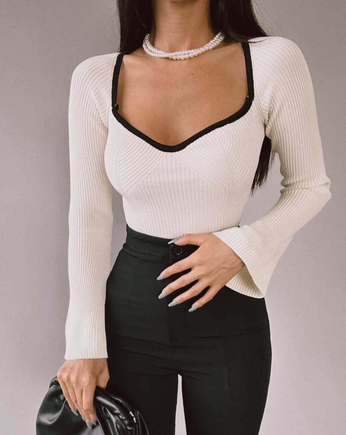 Chloe | Cozy Flare Ribbed Knit Top in Cream