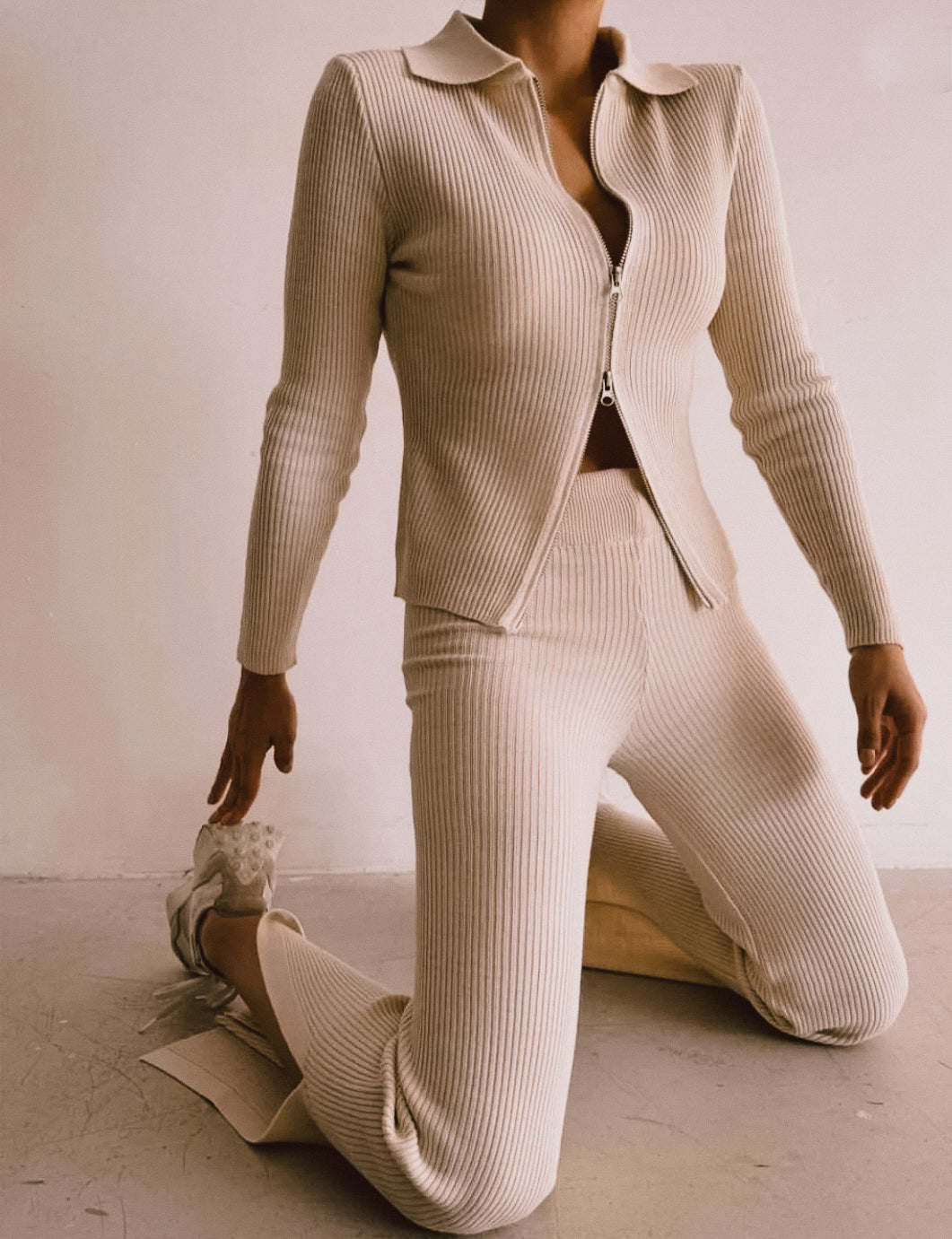 Cora | Beige Ribbed Knit Co-ord