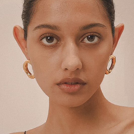 Cecilia | 18K Gold-Plated, Stainless Steel Hollow Oval Earrings