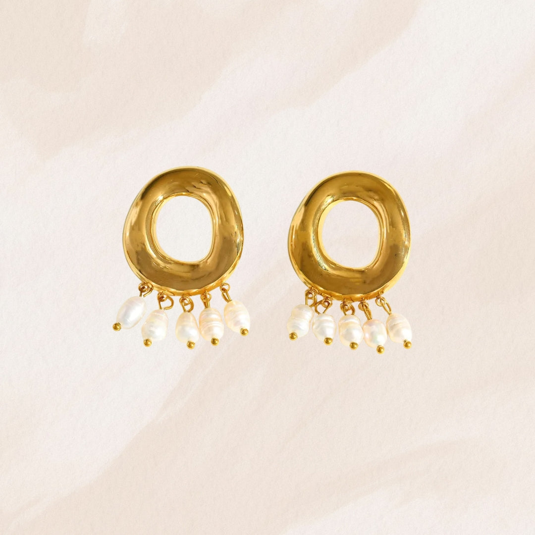 Florence | 18K Gold-Plated, Stainless Steel Pearl Drop Earrings
