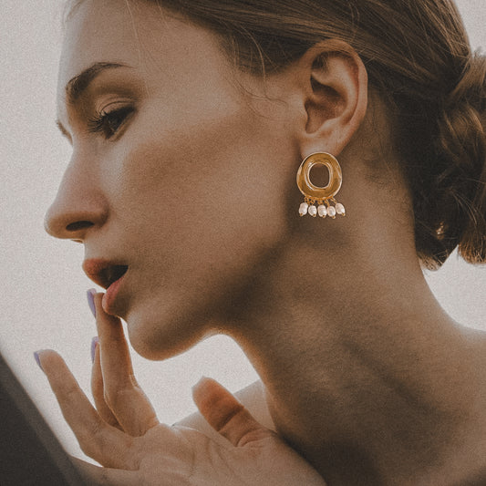 Florence | 18K Gold-Plated, Stainless Steel Pearl Drop Earrings