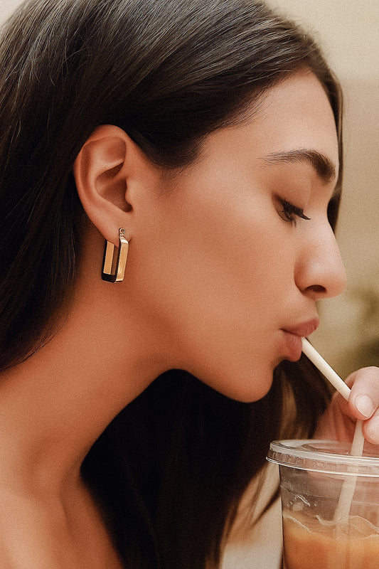 Cléore | 18K Gold-Plated Stainless Steel Rectangular Hoops