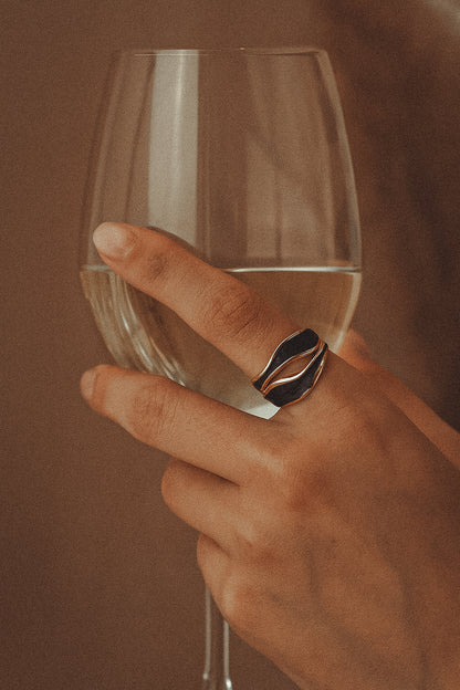 April | Organic Black Enamel Statement Ring