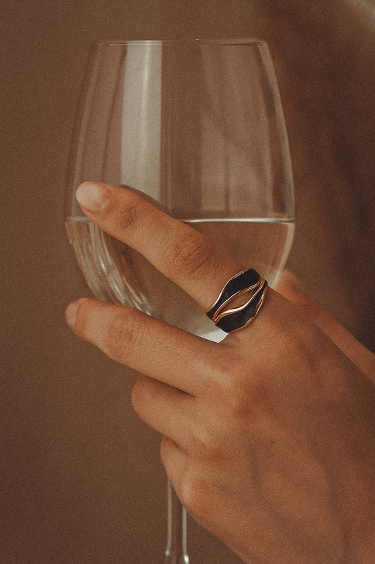 April | Organic Black Enamel Statement Ring