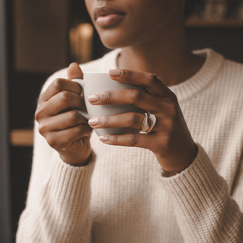 April | Organic White Enamel Statement Ring