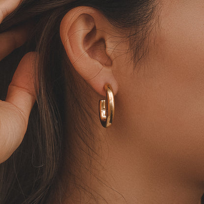 Nola | 18K Gold Plated, Stainless Steel Gold Oval Chunky Hoops