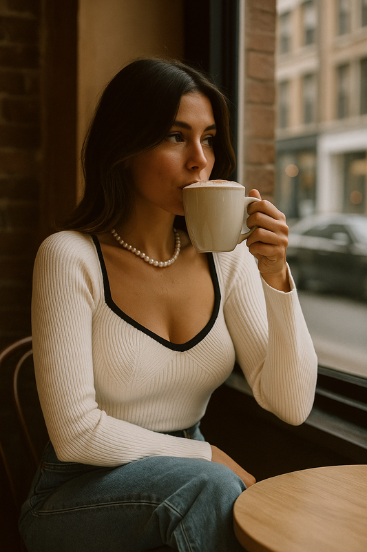 Chloe | Cozy Flare Ribbed Knit Top in Cream