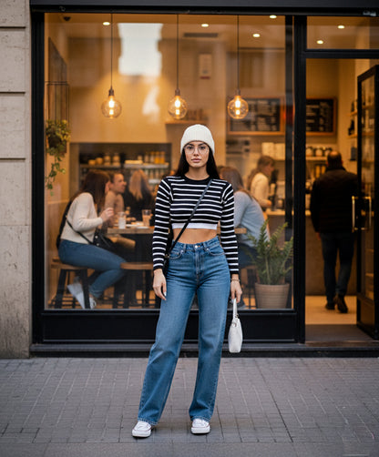 Belle |  Black and White Striped Cropped Sweater