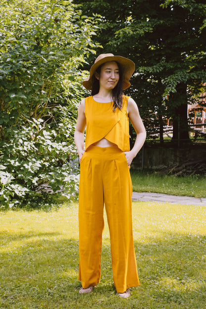 Lily | Mustard Yellow Linen Top and Pants Set