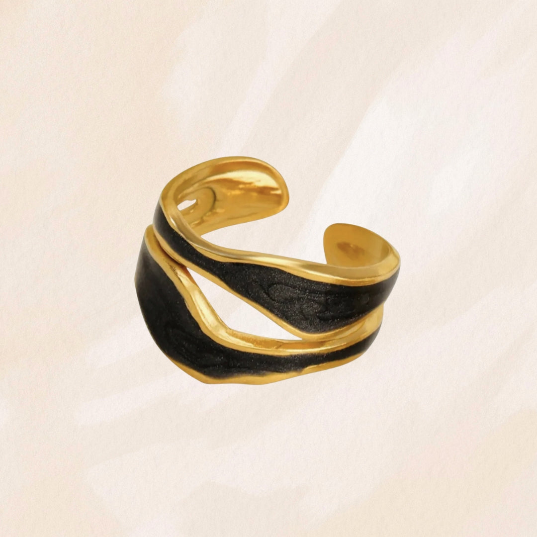 April | Organic Black Enamel Statement Ring