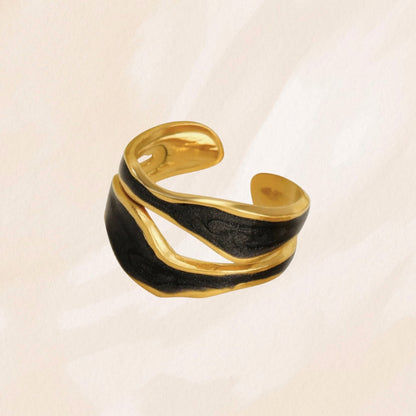 April | Organic Black Enamel Statement Ring