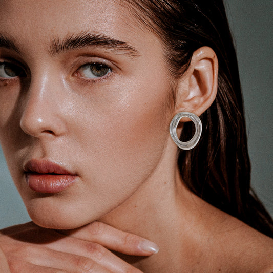 Cecil | 18K Gold-Plated, Stainless Steel Hollow Oval Silver Earrings