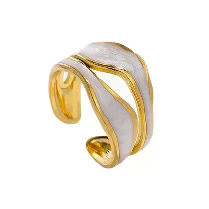 April | Abstract Stainless Steel White Enamel Resizable Ring