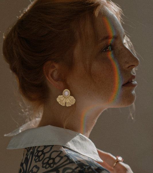 Rosalie | 18K Gold-Plated, Stainless Steel Ginkgo Vintage Earrings