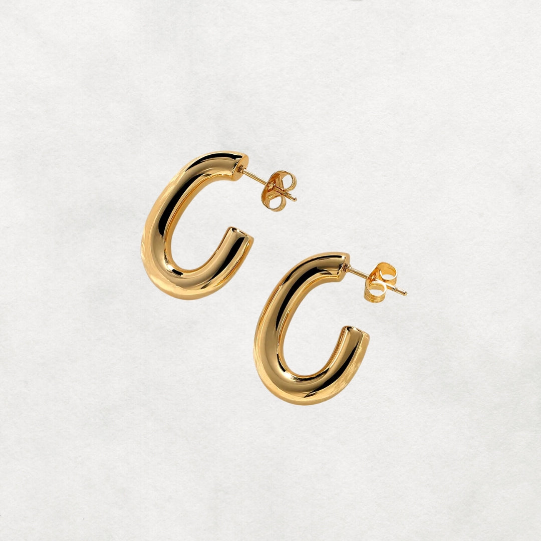 Nola | 18K Gold Plated, Stainless Steel Gold Oval Chunky Hoops