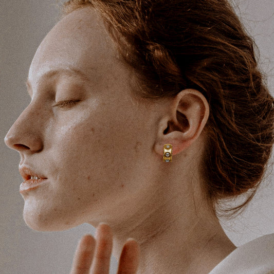 Thea | 18K Gold Plated, Stainless Steel Ancient Goddess hoops