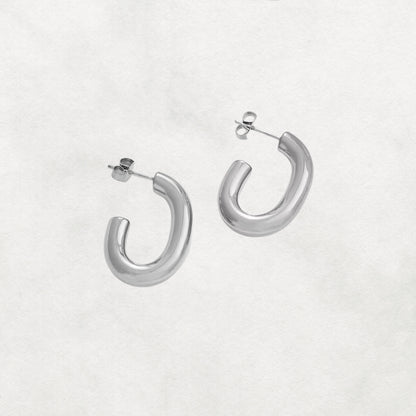 Nola | 18K Gold Plated, Stainless Steel Silver Oval Chunky Hoops